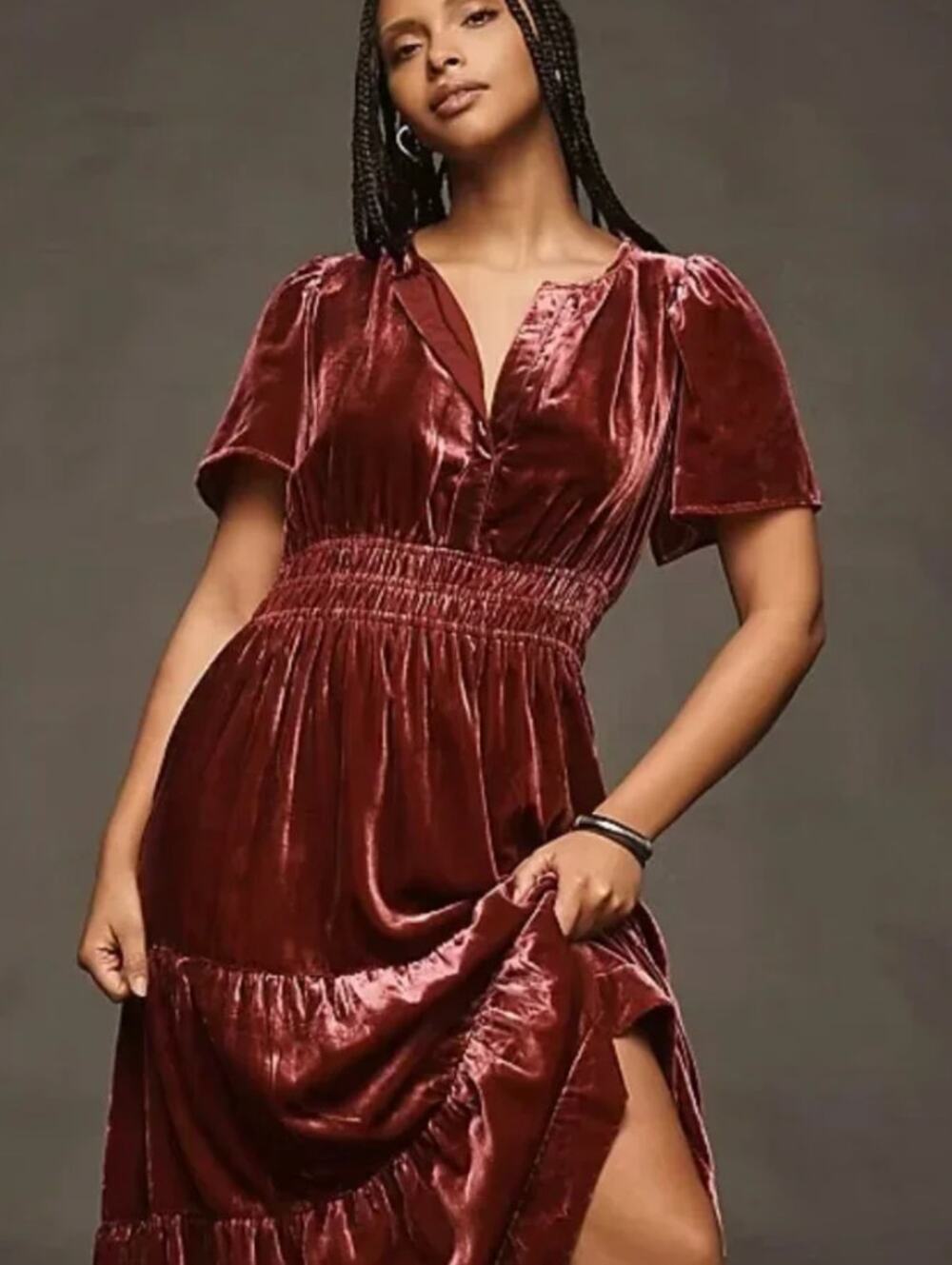Anthropologie Rose Auburn Velvet Somerset Dress. 2X Large